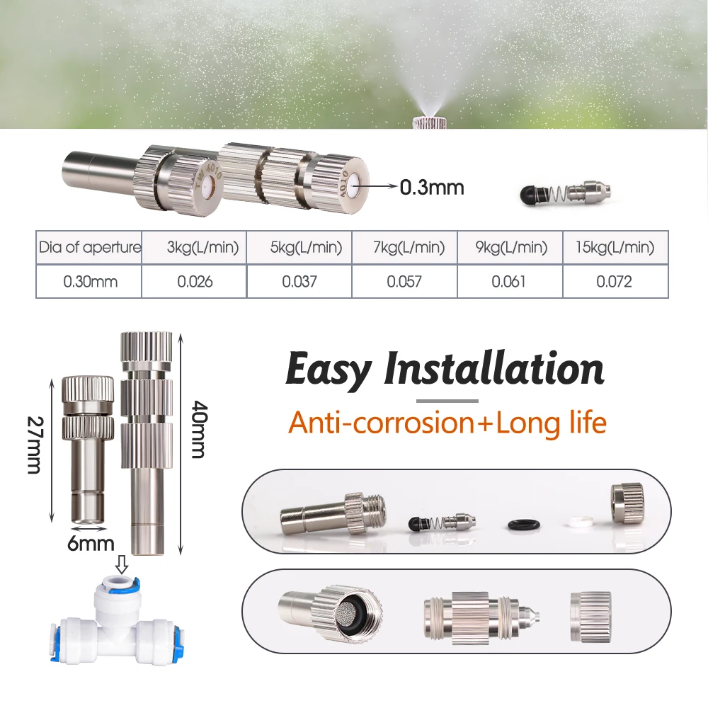 0.3m 6-21M Garden Irrigation Equipment Summer Greenhouse Atomizing Cooling System 60W Self-Priming Pump Copper Nozzle Spray Set