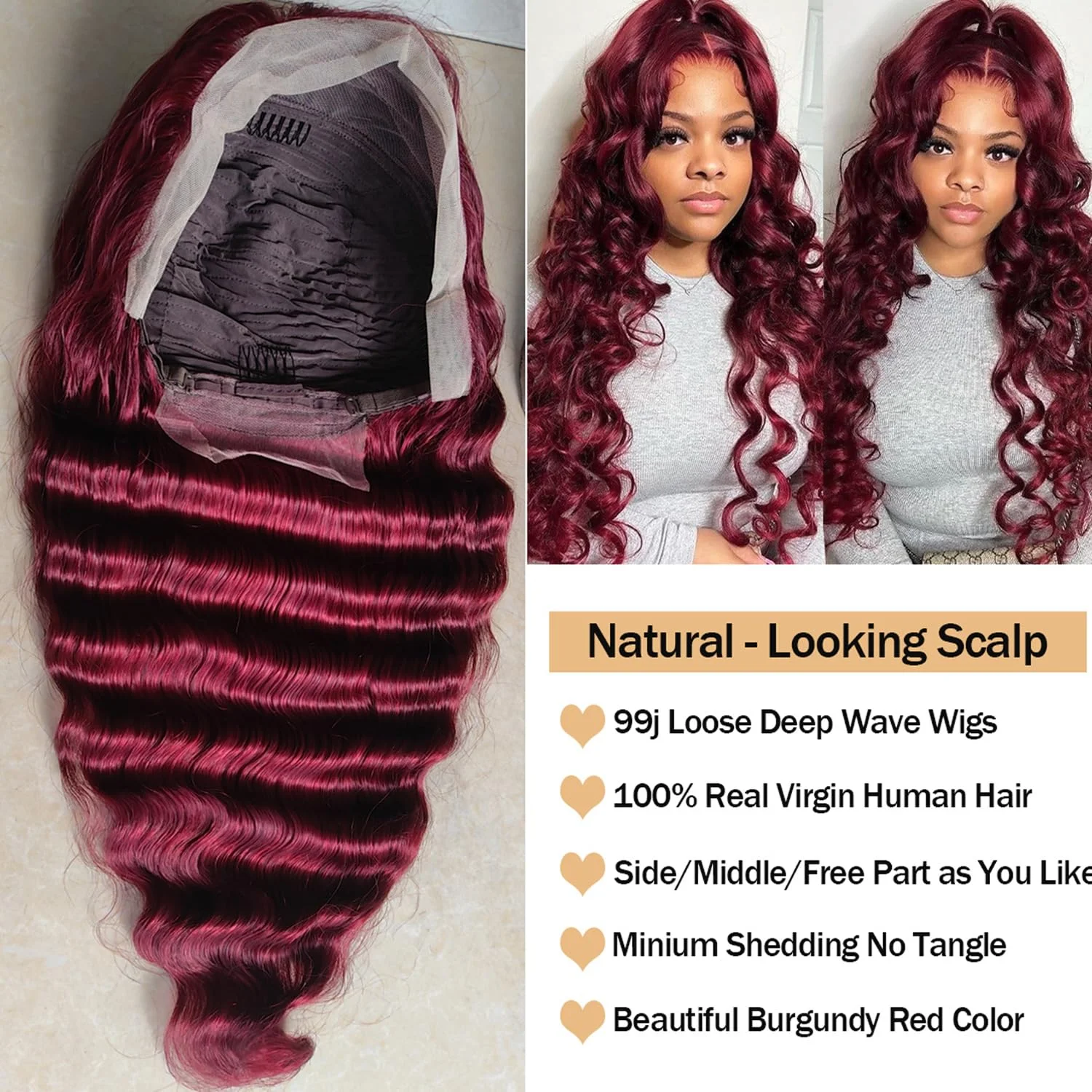 30 بوصة HD الدانتيل الشفاف 250 الكثافة 13x4 الدانتيل الأمامي 99j بورجوندي قبل قطعها الملونة موجة عميقة أمامي باروكة من شعر طبيعي #6