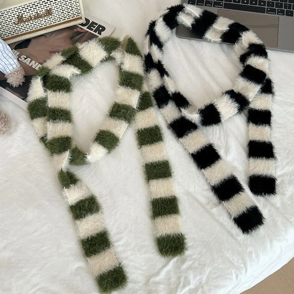 Sweet Cool Collocation Winter Warm Neck Warmer Long Narrow Striped Scarf Soft Harajuku Style Scarves for Women Girls