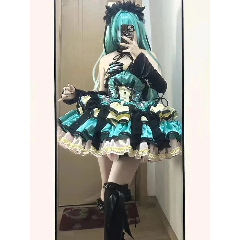 SN55Cosplay одежда Мику Royal Highness принцесса аниме анимация cos одежда сексуальный полный комплект с бантом @ 54WE