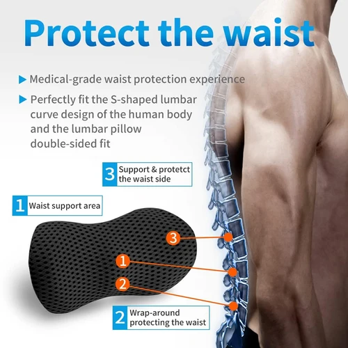 Imagen 2 del producto Almohada de soporte Lumbar piezas, espuma viscoelástica para aliviar el dolor de espalda baja, asiento ergonómico aerodinámico para coche, silla de oficina, reclinable y cama, 1 unidad