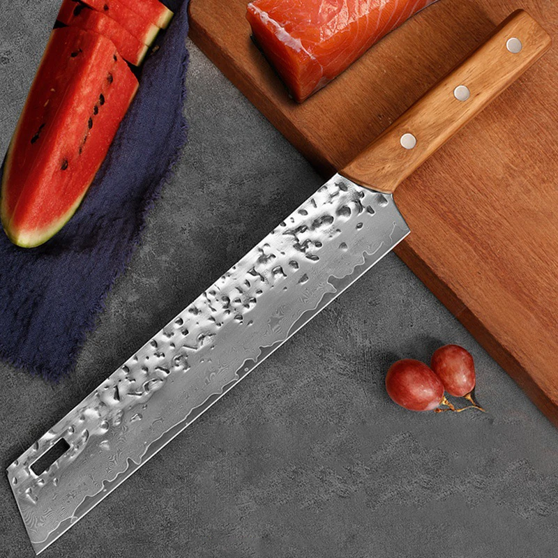 

Sashimi Knife Double-edged Blade Damascus Steel Sharp Slicing Watermelon Chefs Cleaver Handmade Forged Japanese Kitchen Knives