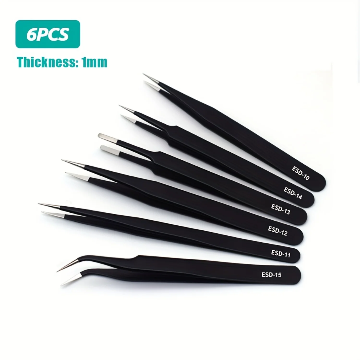 6pcs Ultimate Precision Long Tweezers Set - ESD Safe & Anti-Static Stainless Steel Tools - Perfect for Electronics Repair, Solde