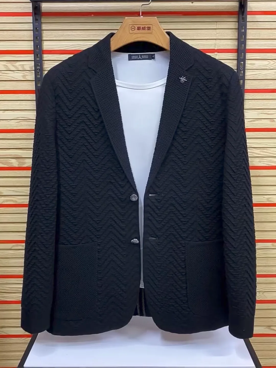 

Высококачественный вязаный мужской костюм-пиджак: осенний, модный, повседневный, деловой, приталенный, с длинным рукавом, на двух пуговицах