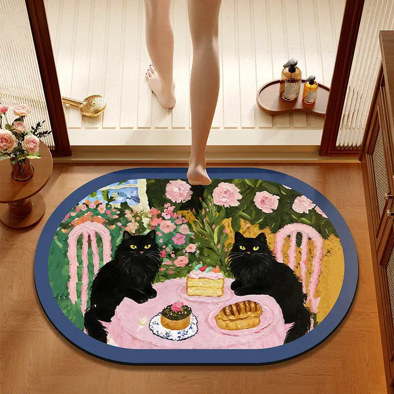 Oil painting style bathroom floor mat is easy to take care of at home, water-absorbing and non-slip foot mat can be cut,