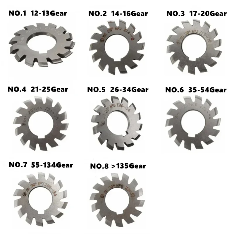 High Speed Steel  DP3-DP24 Involute Gear Milling Cutter, Disc Type Gear Cutters for Lathe Milling Machine Metal Processing