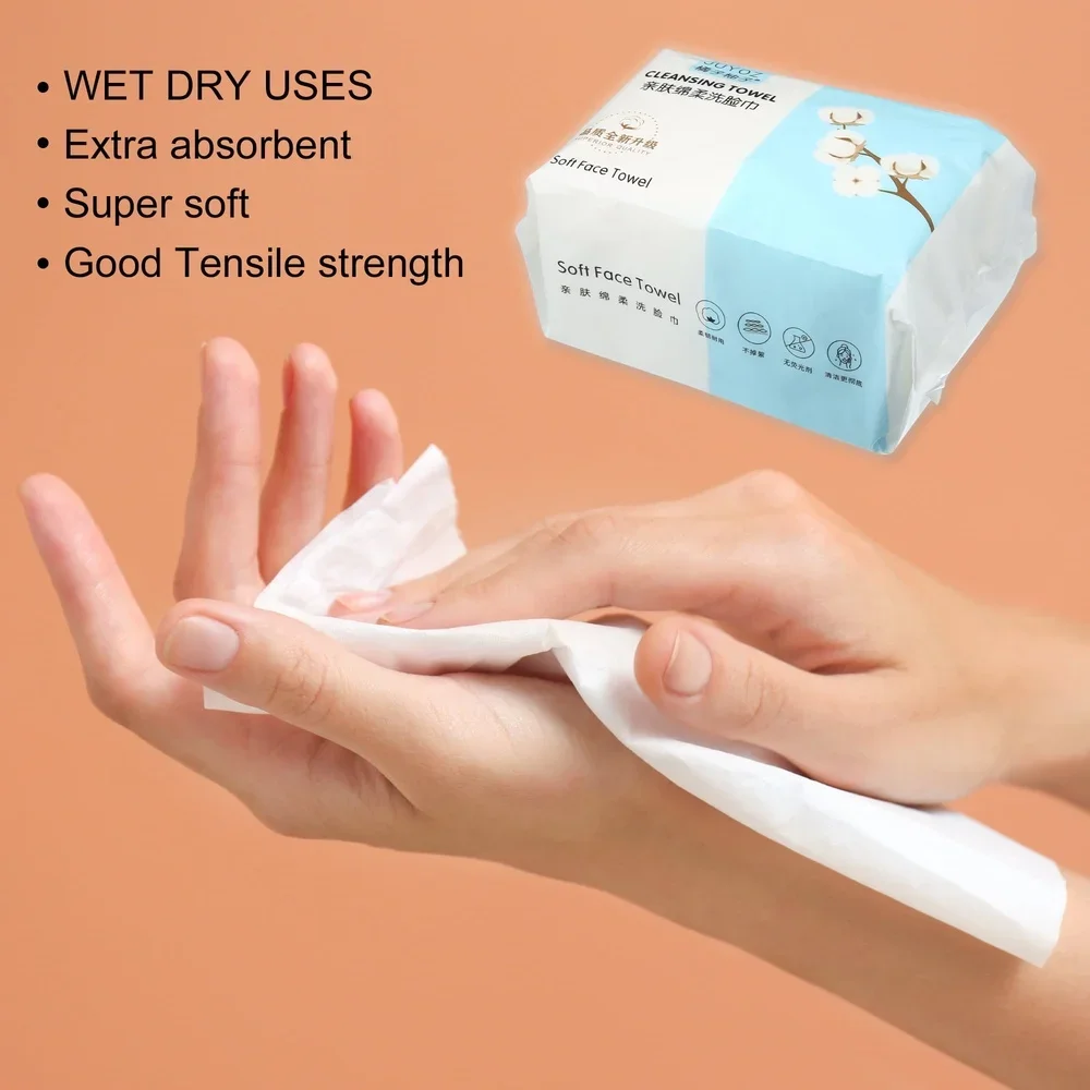 60 قطعة منشفة وجه للاستعمال مرة واحدة، ناعمة ومتينة من القطن، مناديل مبللة وجافة للوجه للبالغين والأطفال، تنظيف مكياج