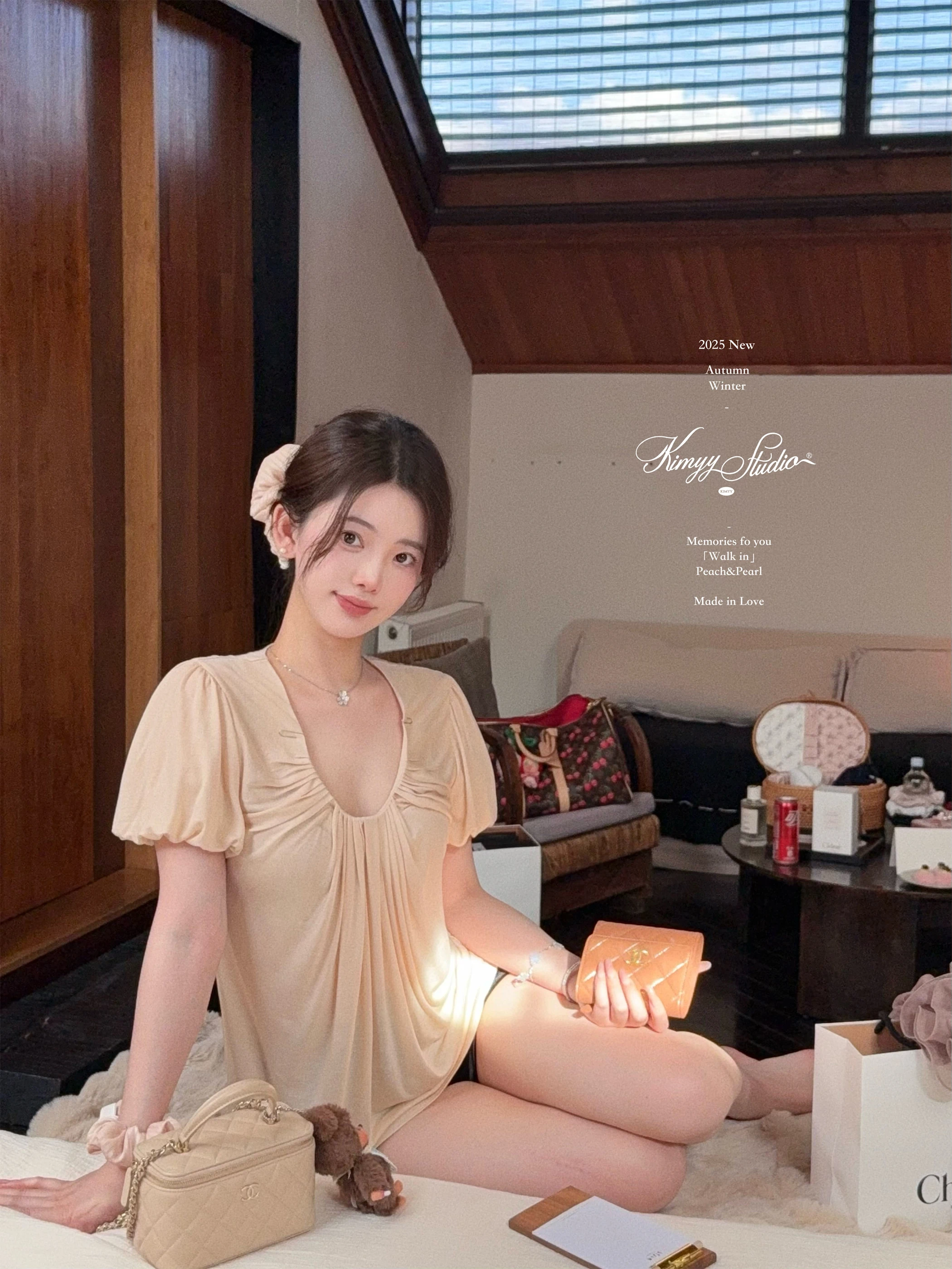 

Женская футболка KIMYY Gentle Design Sense из шелковой ткани, свободного кроя, из шифона, стандартной длины, с клетчатым узором