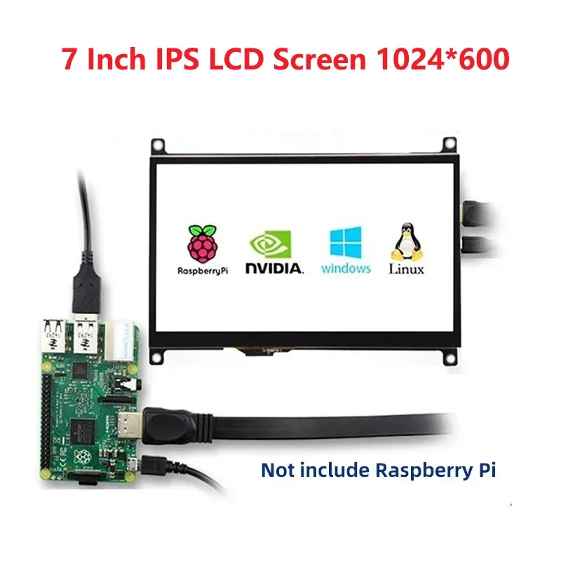 

7-дюймовый сенсорный экран IPS 1024x600, совместимый с HDMI монитор для Raspberry Pi 4B 3B 3B, поддержка Nvidia Jetson Nano, ПК, ноутбука