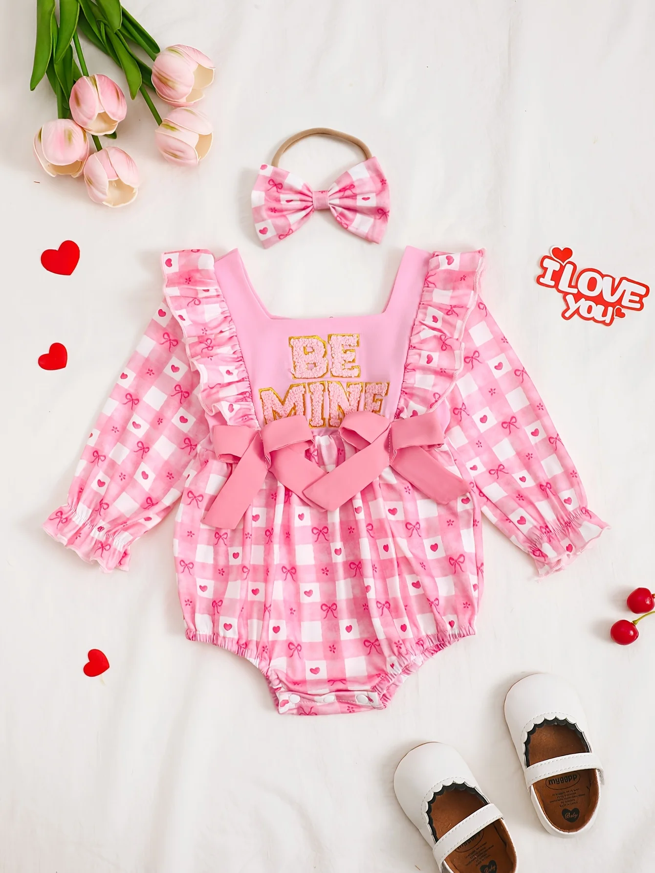 Niedlicher karierter Langarm-Strampler für Babys mit Kopfbedeckung, dreieckiges Kleidungsset für Neugeborene, Fotografie-Outfit