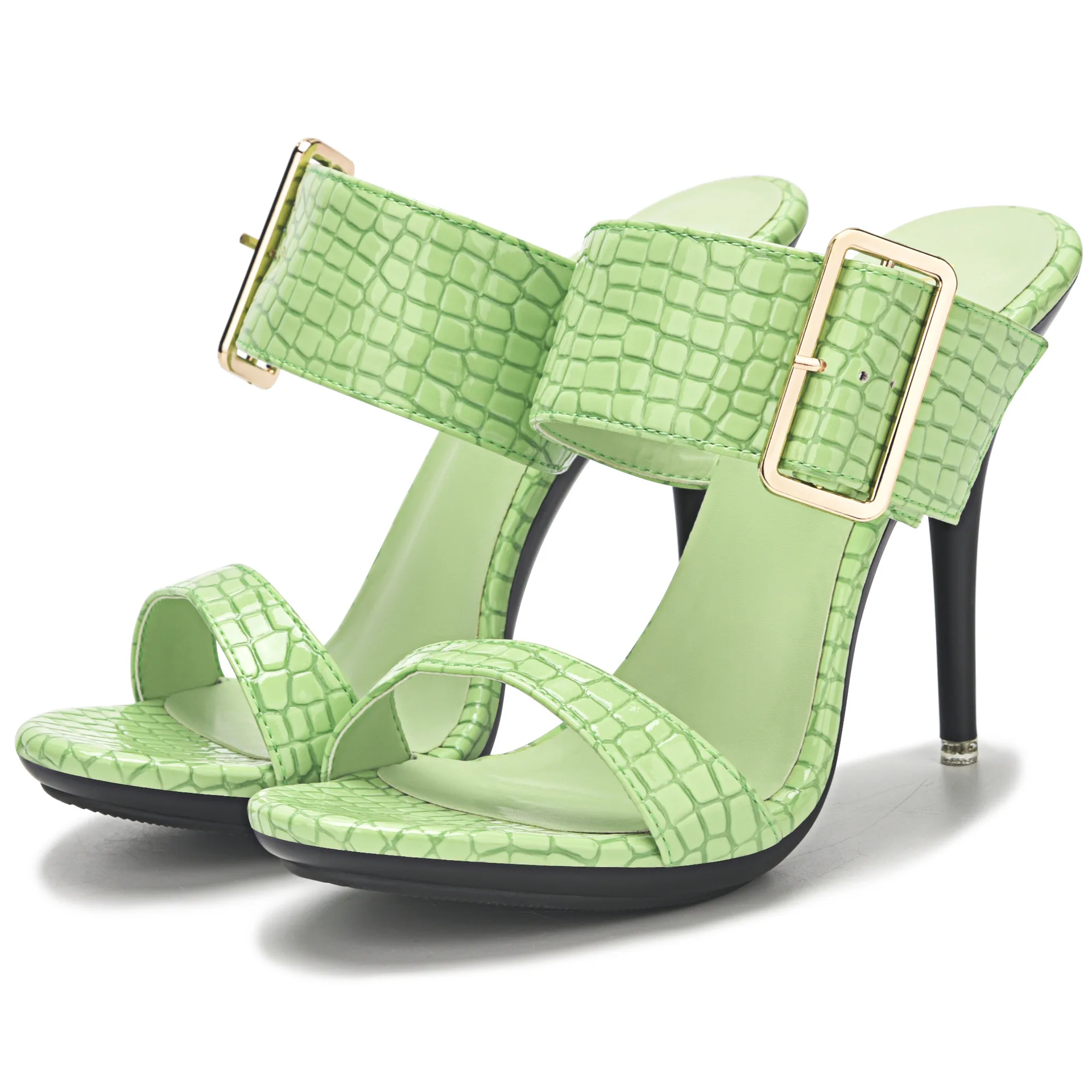 

Женские тапочки с каменным узором, тапочки на высоком каблуке с открытым носком, вечерние женские летние сандалии с пряжкой на ремне, туфли-лодочки на шпильке