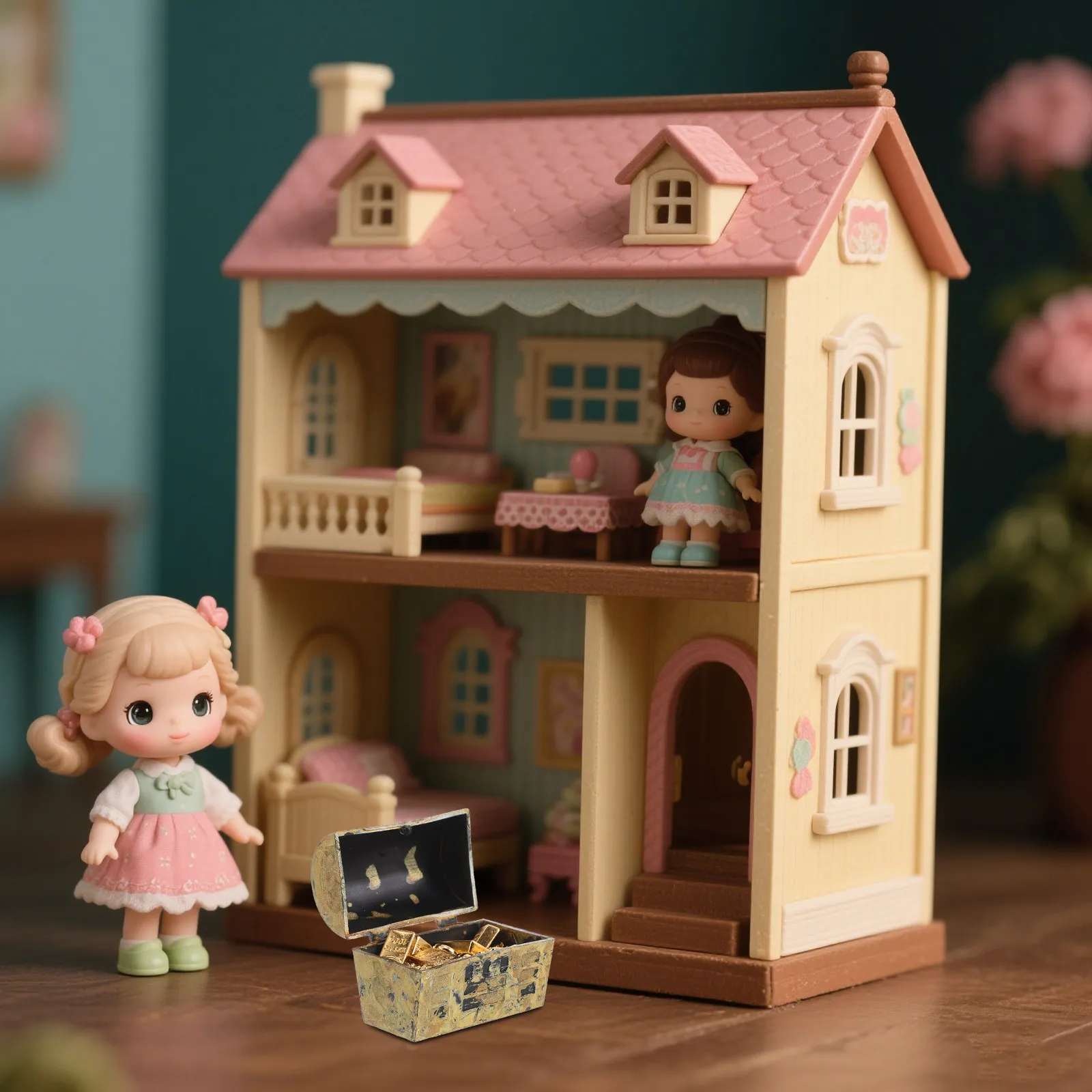 

2Sets Dollhouse Miniature Treasure Chest Coins Bars Alloy Ingot Models Realistic Collectibles Creative Play Accessories