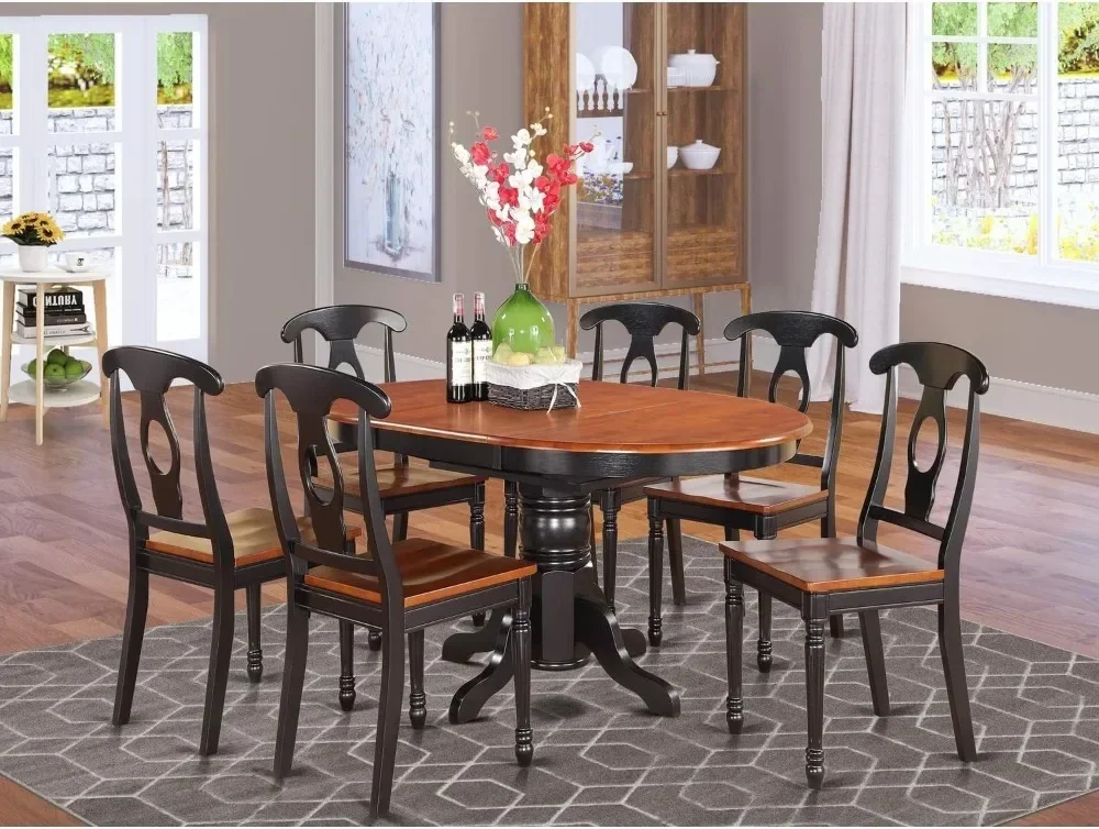 5 Piece Kitchen Table Set for 4 Includes an Oval Dining Table with Butterfly Leaf and 4 Dining Room Chairs, 42x60 Inch