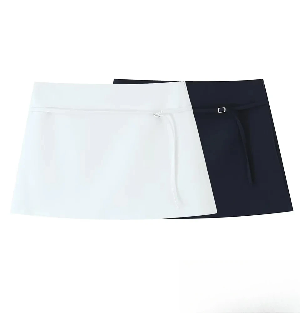 

KONDALA Lady Elegant Chic Culottes Belted A-Line Mini Shorts Skirts 2025 Spring Summer Fashion Minimalist Versatile Women Skirts