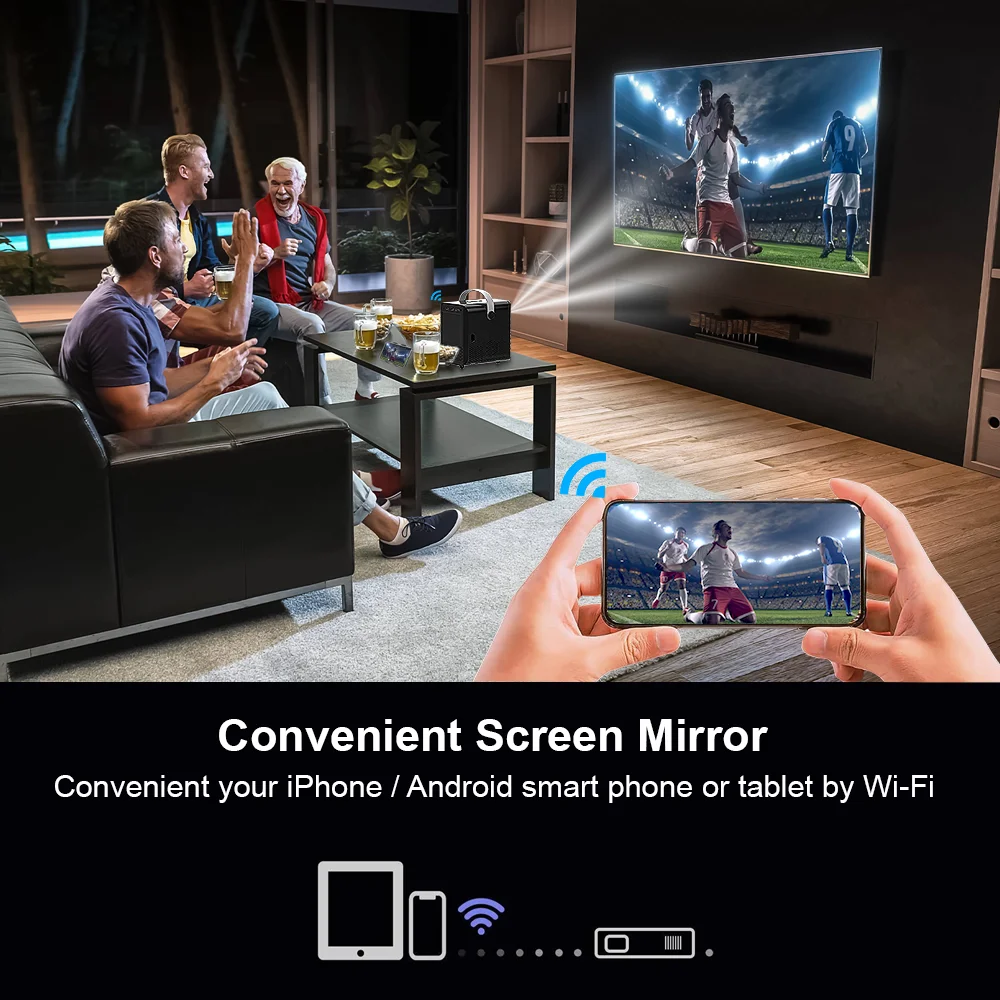 HONGTOP Android Smart Mini Projector 300ANSI Lumen Portable Projector 4K with WIFI Bluetooth 1080P Home Movie Theater Beamer
