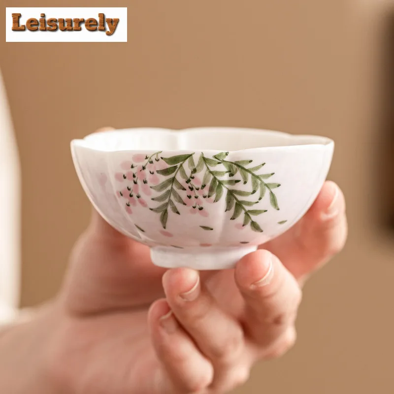 2pc/set Hand Drawn Wisteria Flower Tea Cup Ladies' Personal Master Cup Small Tasting Tea Bowl Puer Chazhan Kung Fu Teaware 65ml