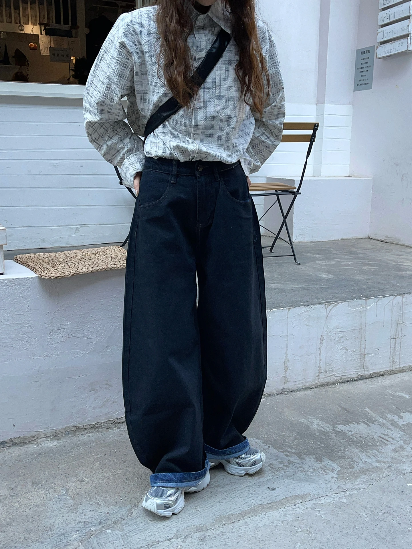 

High Waist Wide Leg Jeans Men Women Loose Fit Dra Floor Length Slimming Knife Blue Denim High Waist Straight Cut