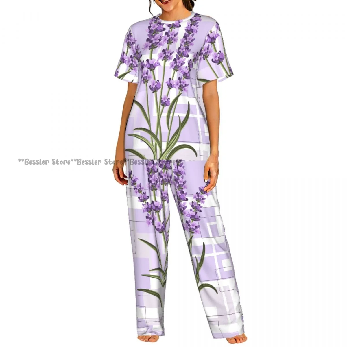 

Women's 2-piece set Geometric Floral With Rectangles Pajamas Short sleeved Top and Pants Sleepwear