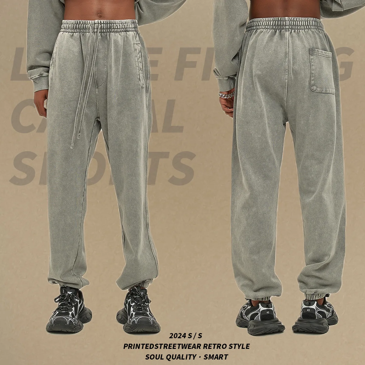 

2025 New Men's Batik Wash Streetwear Sweatpants 420g Lightweight French Terry Casual Joggers, Distressed Relaxed Fit
