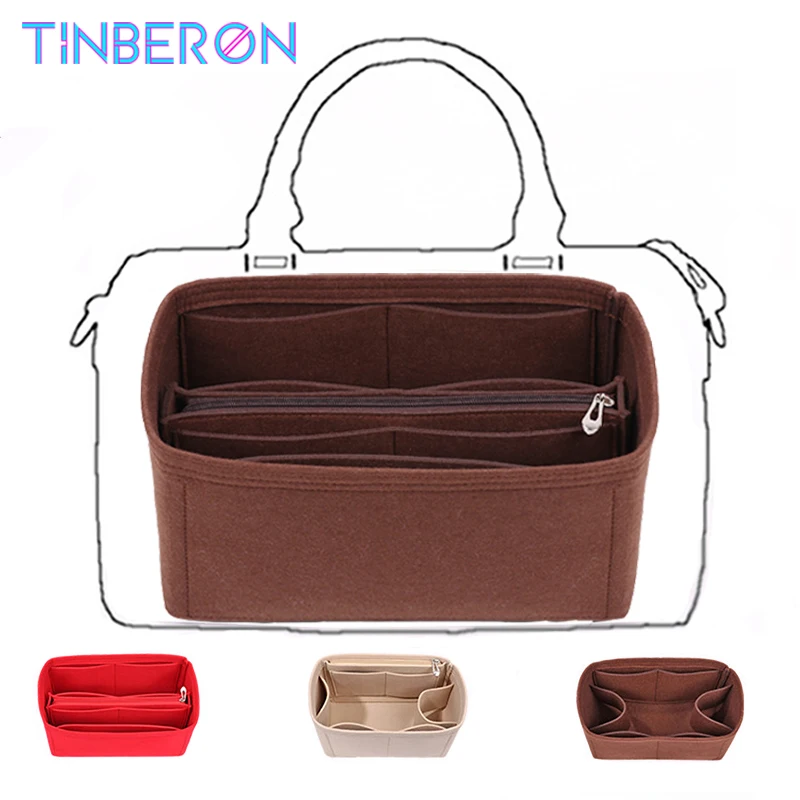 TINBERON Bag in Bag Felt Cloth Bag liner Travel Insert Organizer Handbag Purse Large Liner Portable Cosmetic Bags Handbag Shaper