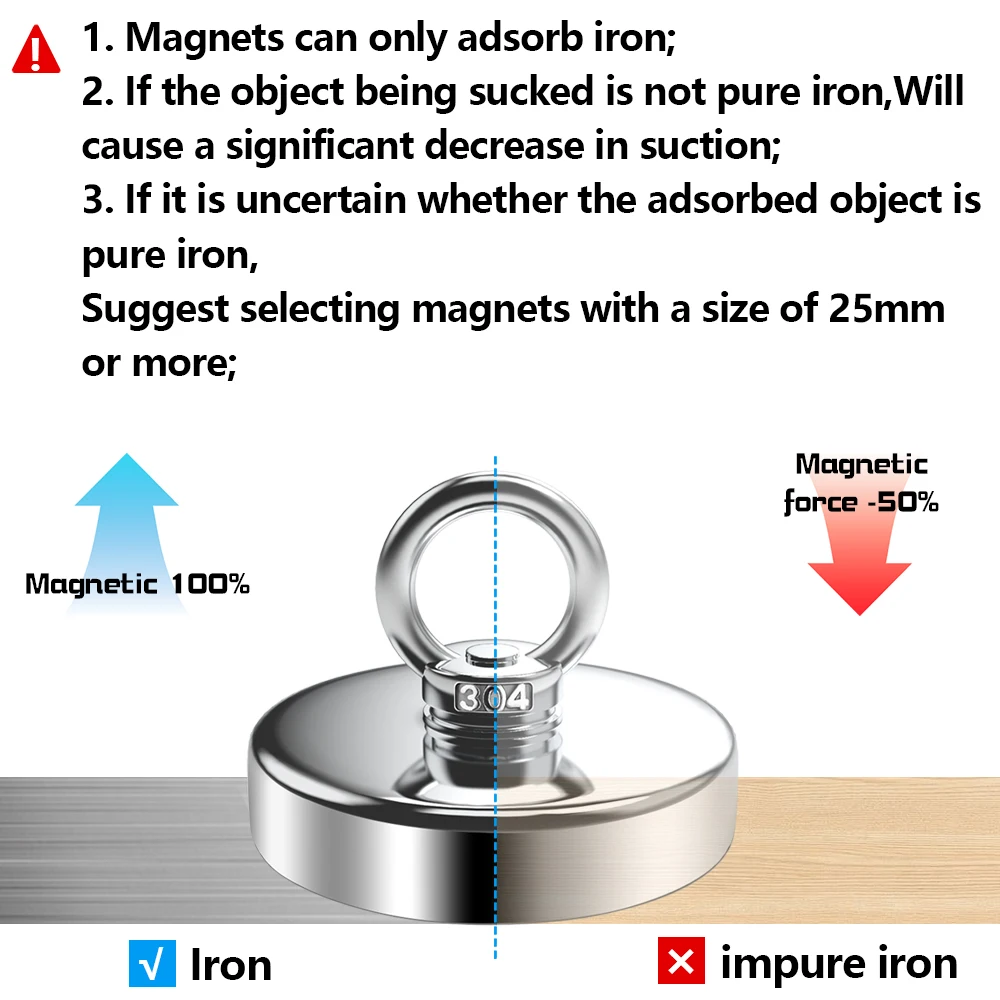 36/42/48/60mm Neodymium Fishing Magnet Heavy Duty Rare Earth Magnet with Countersunk Hole Eyebolt Salvage Magnetic
