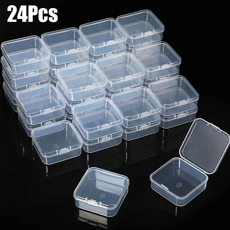 

24Pcs Small Boxes Square Transparent Plastic Jewelry Storage Case Finishing Container Packaging Storage Box for Earrings Rings