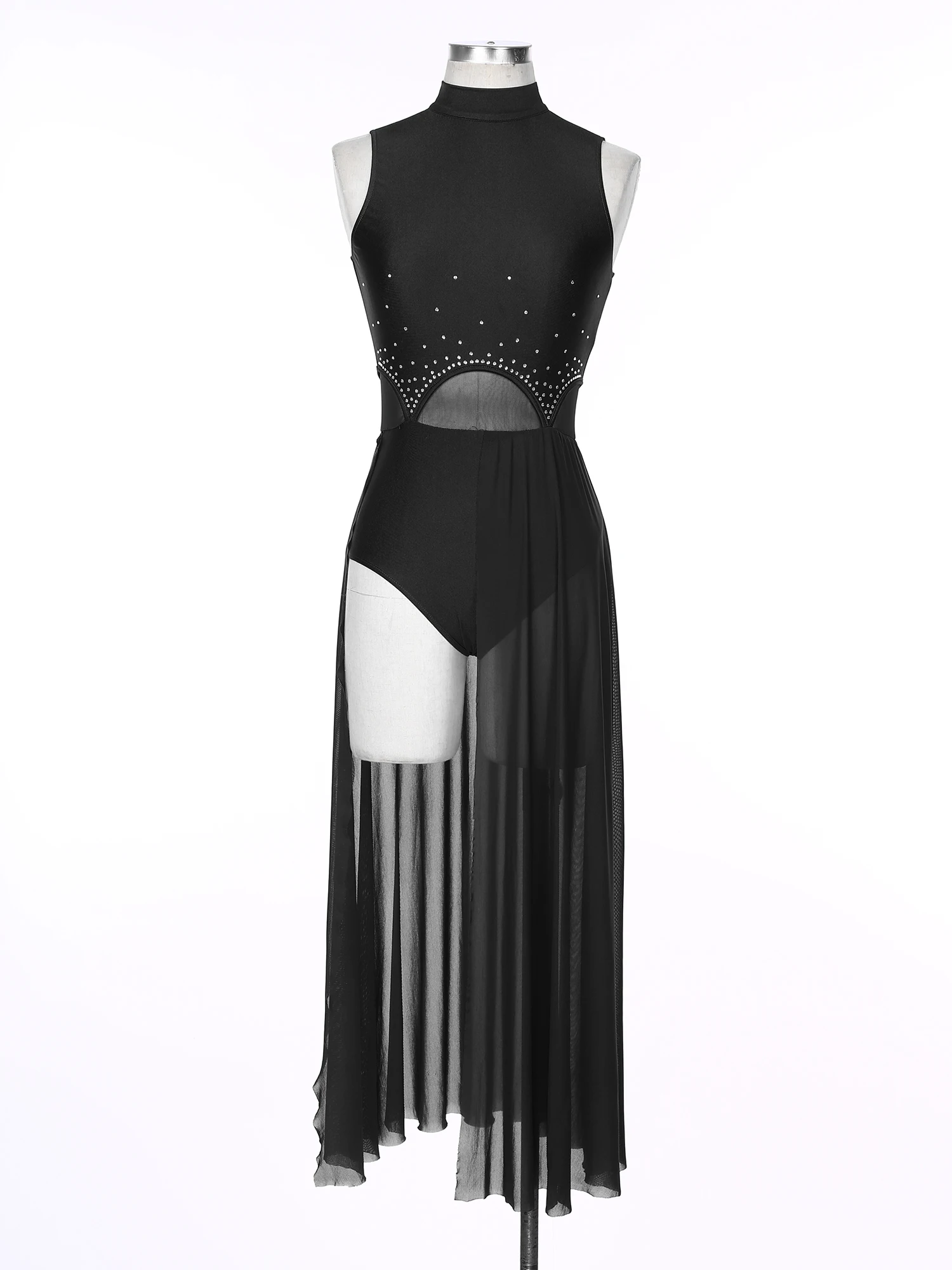 Robe de spectacle de danse lyrique moderne pour femmes, robe maxi transparente fendue en biscuits, vêtements de danse de ballet et justaucorps