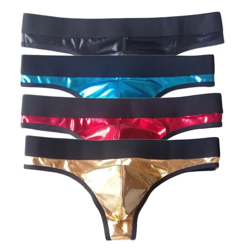 

4 шт., мужские стринги, сексуальное нижнее белье с низкой талией, лакированные кожаные стринги, стринги танга, бандаж, нижнее белье для геев, экзотические трусы