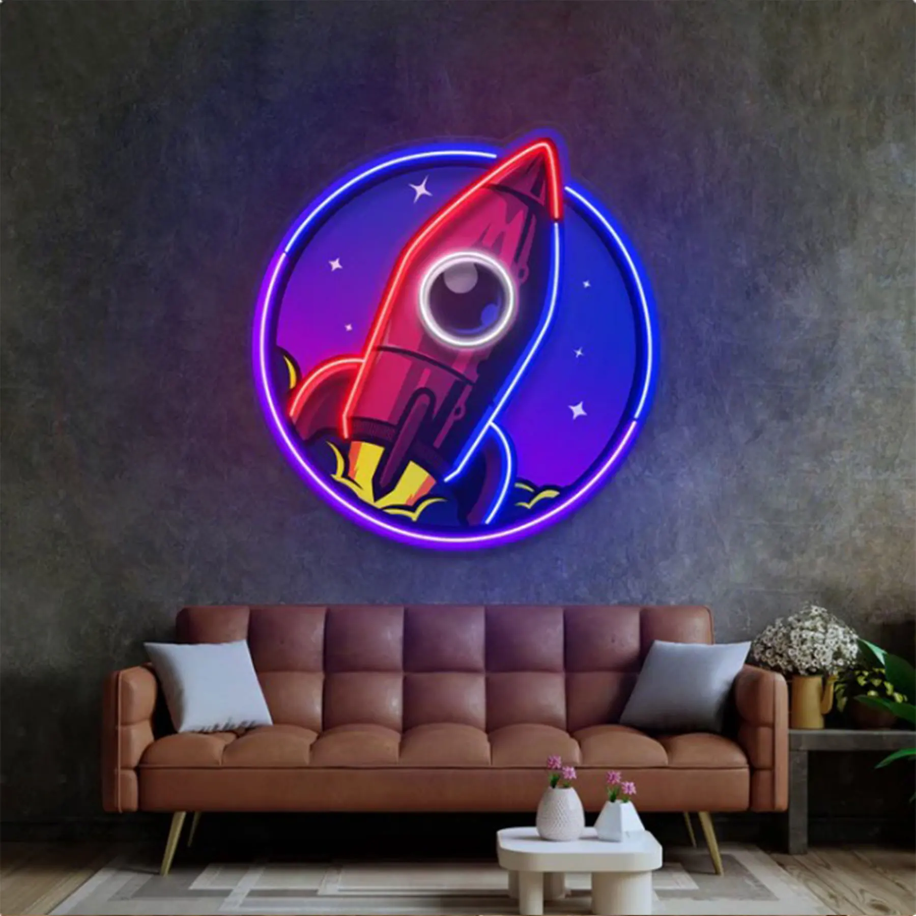 Rocket Neon Sign Wall Art Decor Bedroom Space Room Sign Custom Kids Birthday Gift Nursery Game Room Sign