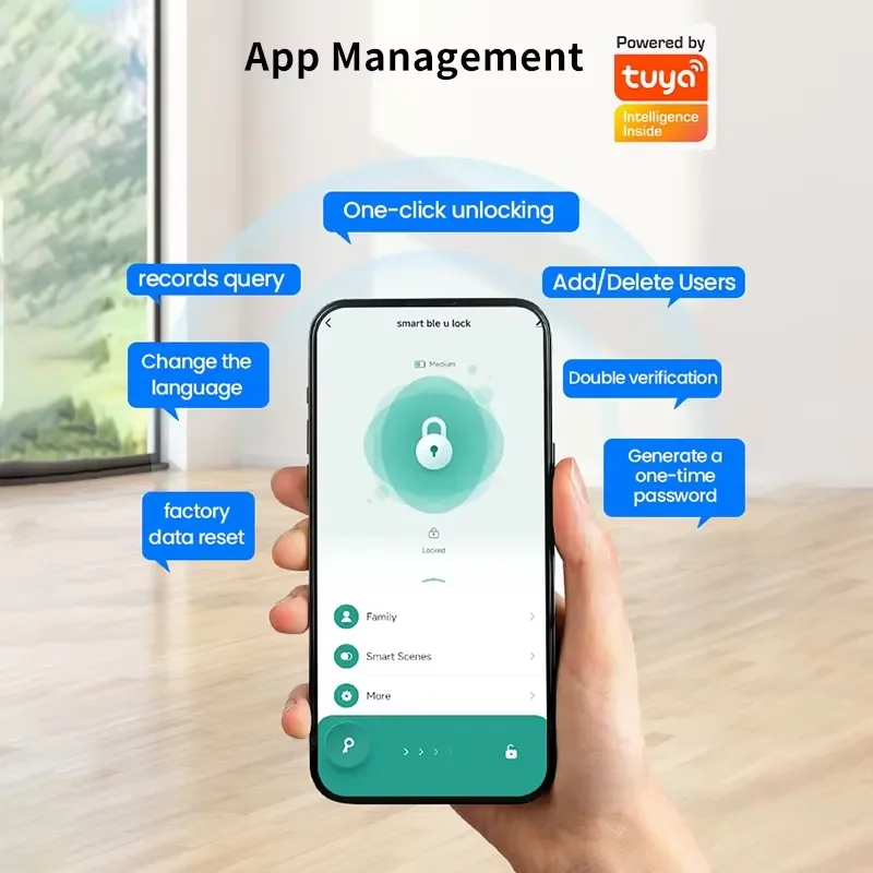 Smart Tuya App u-shaped fingerprint lock, swipe the card key to unlock the waterproof glass door lock