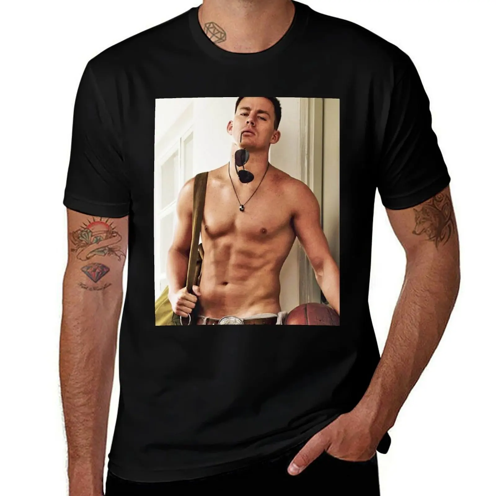 Channing Tatum Shirtless T-Shirt Outdoor Work Short Sleeve Top T-Shirt