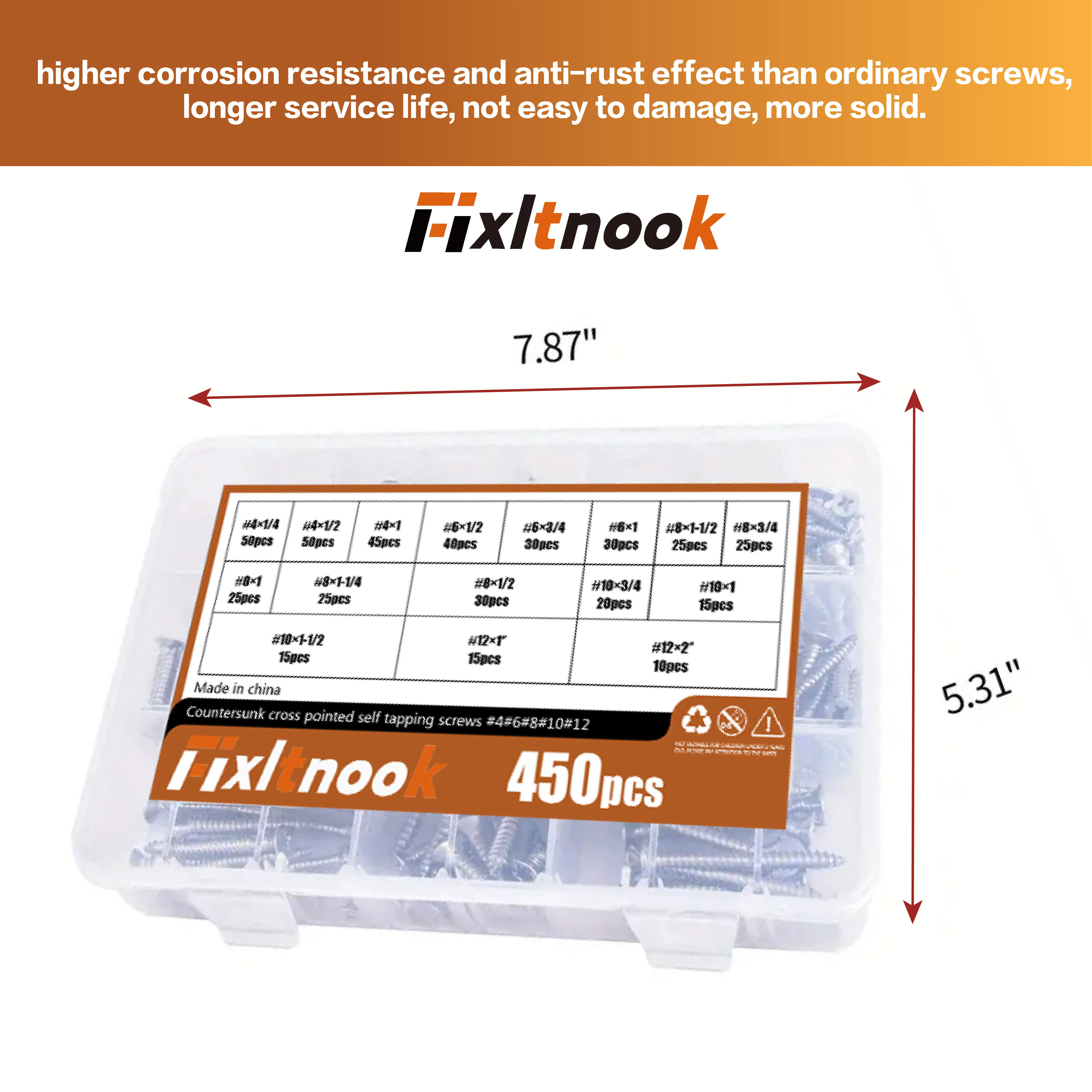 450 pezzi, set di viti per legno in acciaio inossidabile 304, vari modelli come #   4 #   6 #   8 #   10 #   12