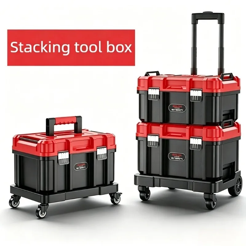 Plastic Tool Case Double Layered Suitcase Large Capacity Stackable Instrument Protect Box Outdoor Portable Hardware Storage Box