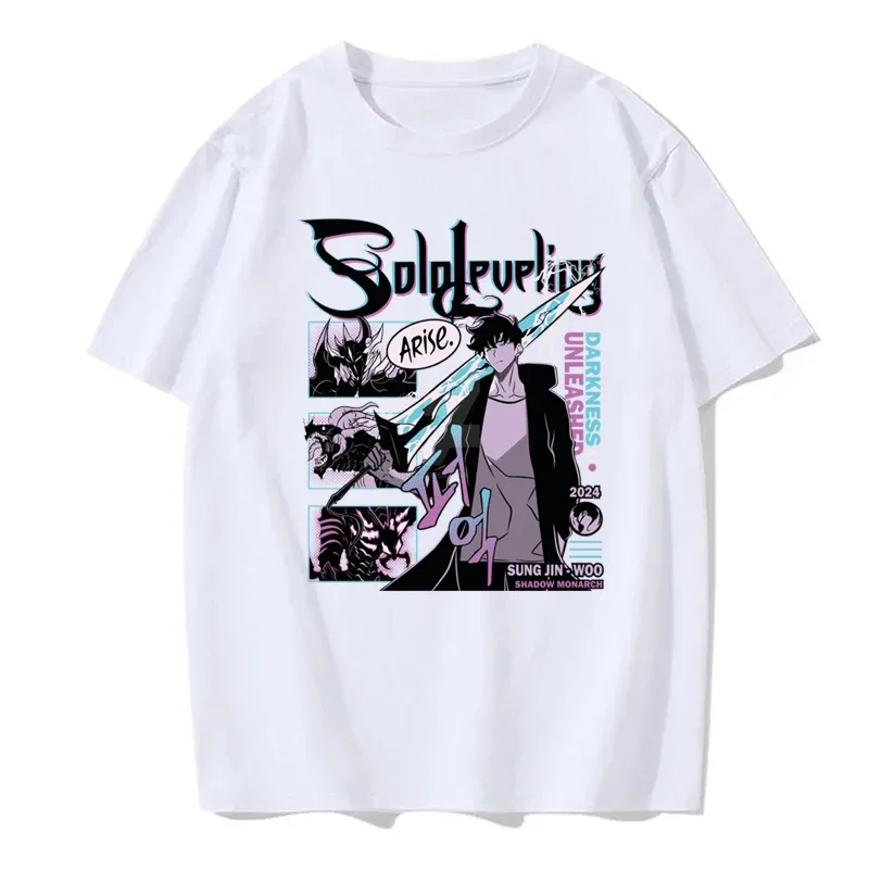 Camiseta con estampado de Anime Solo Leveling para hombre, camiseta informal holgada de verano para hombre, moda Harajuku Y2k, camisetas de manga corta con cuello redondo, camiseta Unisex