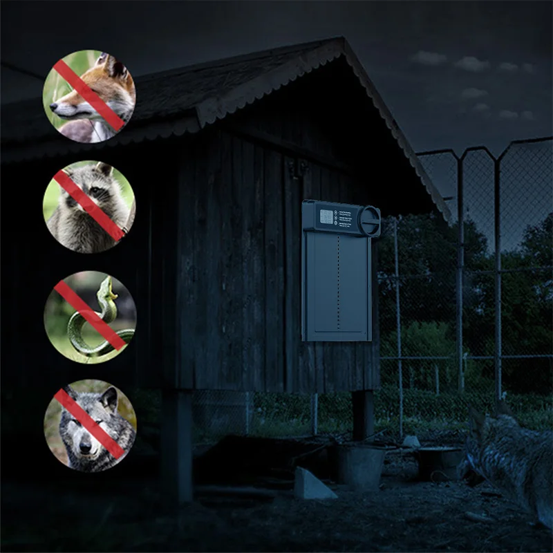 Interruptor automático de temporizador para porta de galinheiro, porta de elevação à prova d'água para casa de aves, à prova de predador, anti-pitada, display lcd transparente
