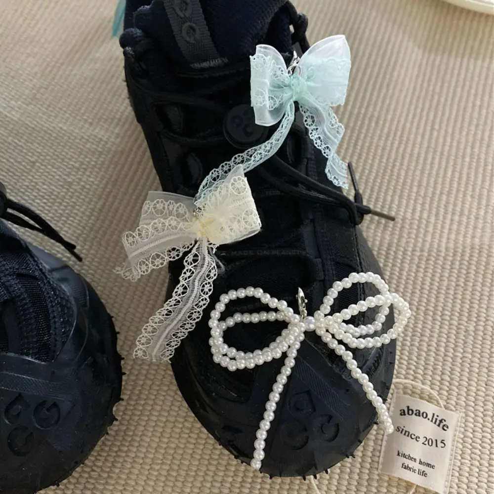 Elegant Handmade Bow Shoelaces Clips Buckle Bowknot Knitted Silk Ribbon Shoes Charm Keychain DIY Lace Shoe Buckle Bag Pendant