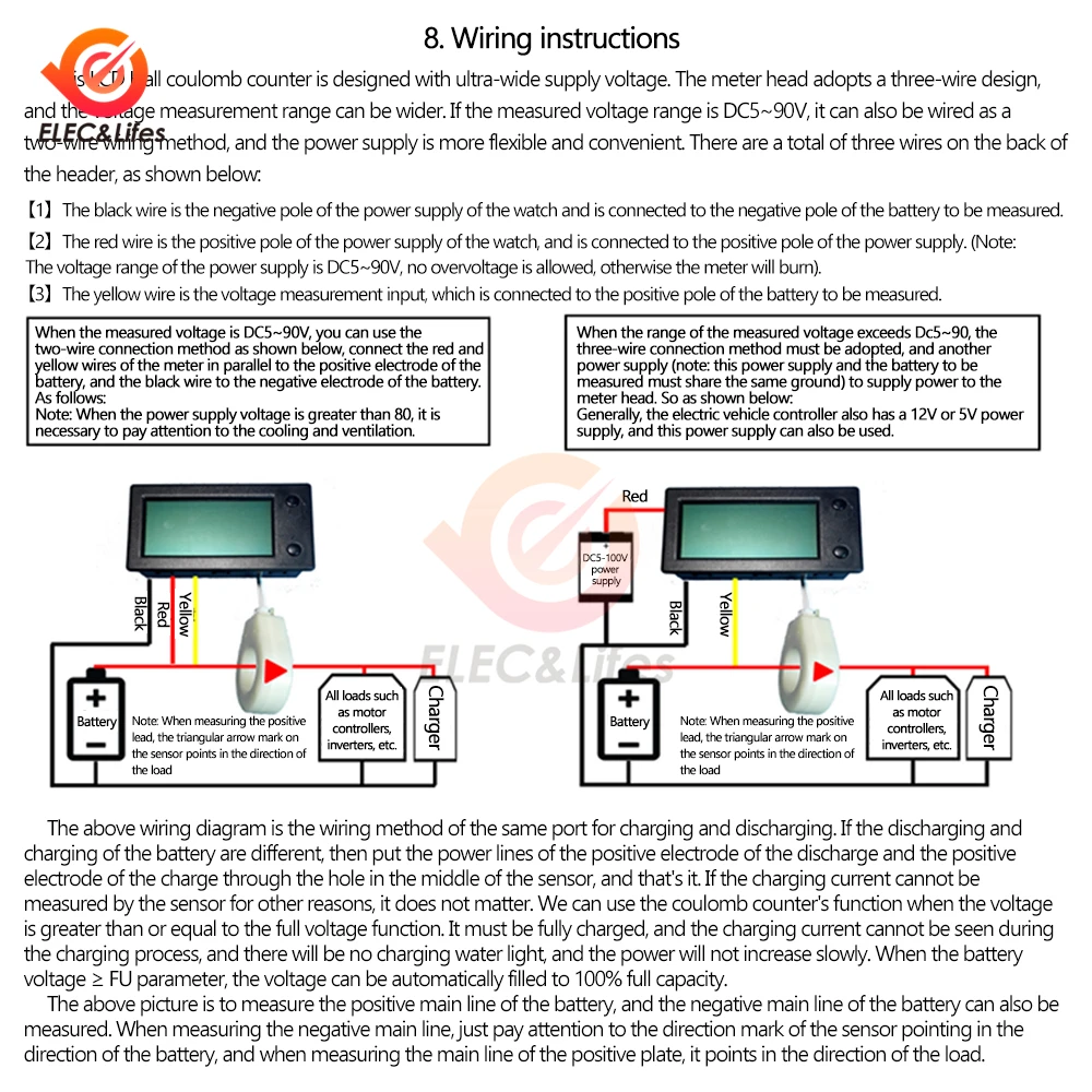 100A 200A 400A STN LCD Hall Coulomb Counter Meter Voltmeter Ammeter Wattmeter Auto Battery Monitor AMP Power Capacity Indicators