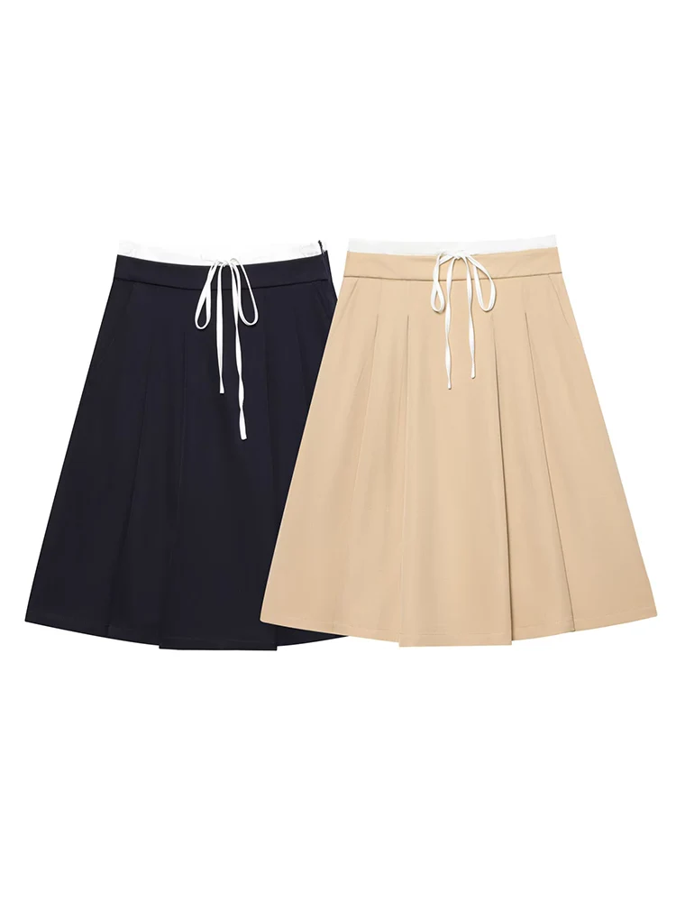 European style new women's clothing fashionable and versatile temperament simple loose A-line double waist high waist skirt