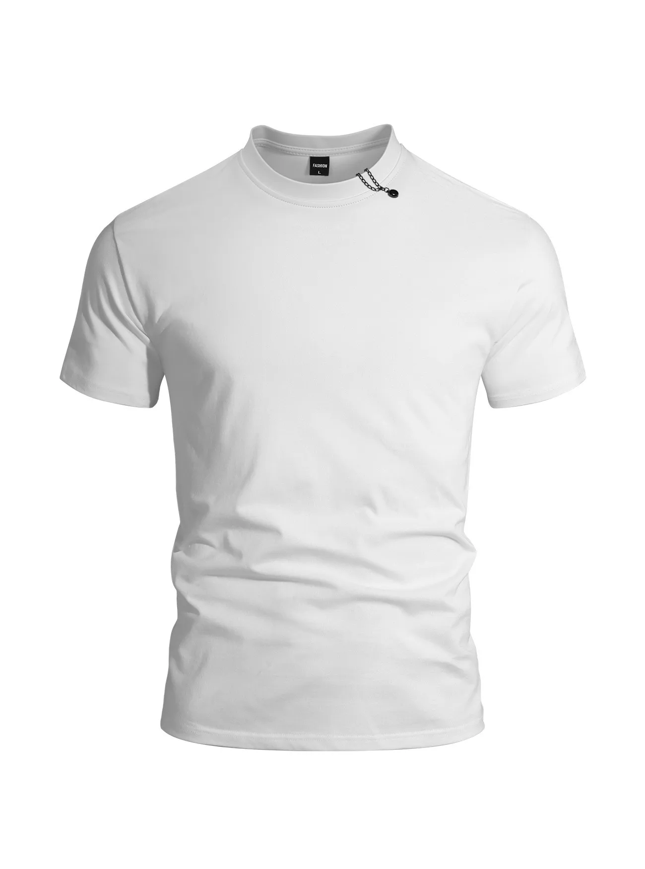 

Men's Summer Solid Color Mock Neck Short Sleeve T-Shirt, Casual Slim Fit Basic Tops Fashion Button Detail Crew Neck Tees for Men