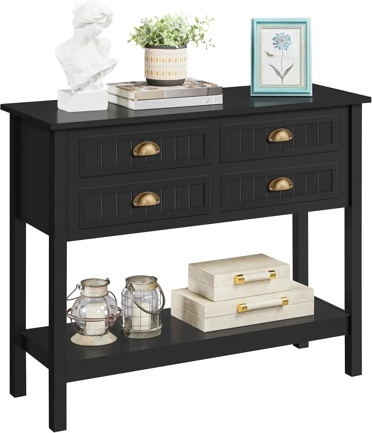 

Console Table with 4 Drawers, Sofa Side Table with Bottom Open Storage Shelf, Heavy-Duty Entryway Table for Hallway/Living Room,