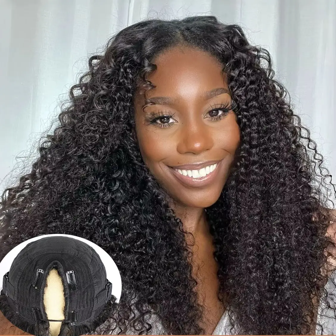 

40 Inch Kinky Curly V Part Wig Hair Black Wig Full Machine No Lace Wig V Part Glueless Wig Human Hair Brazilian Hair 200 Density