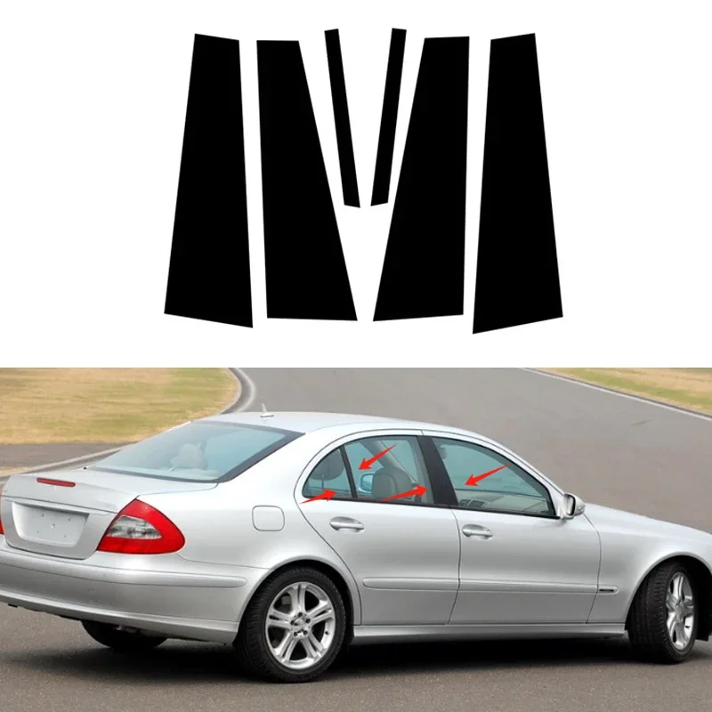 

6PCS Fit For Mercedes-Benz E-Class W212 2010 2011 2012 2013 2014 2015 2016 Glossy Black Pillar Posts Door Window Sticker Cover