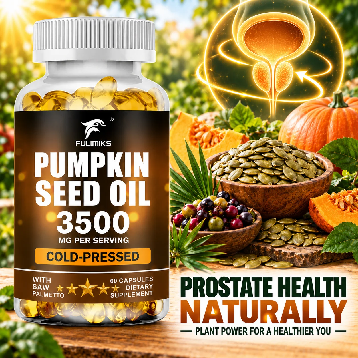 Pumpkin Seed Oil 3500mg Capsules, Cold-Pressed Pumpkin Seed Oil Plus Saw Palmetto, Support Urinary Comfort, Nourish Hair & Skin