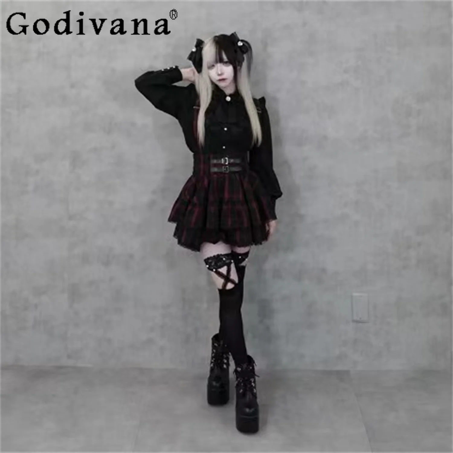 

Субкультура, готическая милая крутая юбка на бретелях для девочек, новинка 2025, осенняя женская тонкая клетчатая юбка с высокой талией, юбка Mine Mass-Produced Y2k