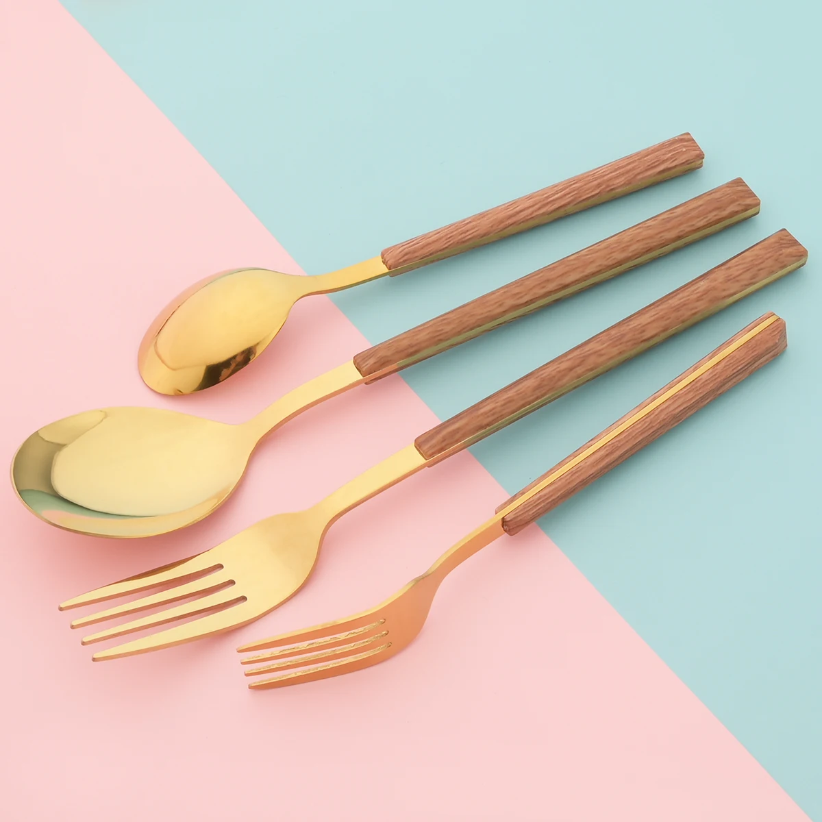 24/30Pcs Imitation Wooden Handle Dinnerware Cutlery Set Stainless Steel Tableware Knife Fork Spoons Silverware Western Flatware