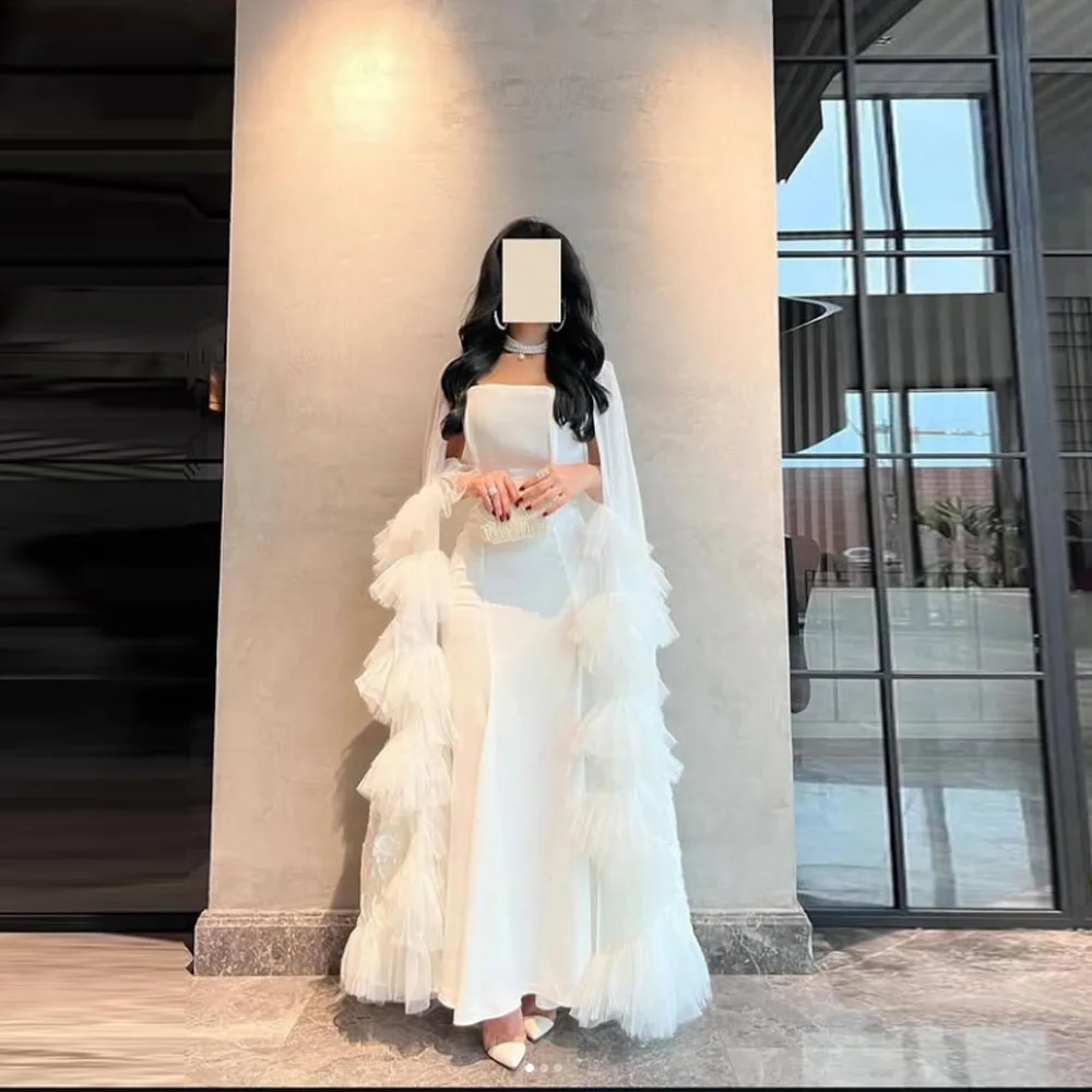

Customized Saudi Arabia Prom Gown Formal Evening Dearin Strapless Column Ankle Length Skirts Fold Tulle Bespoke Oc