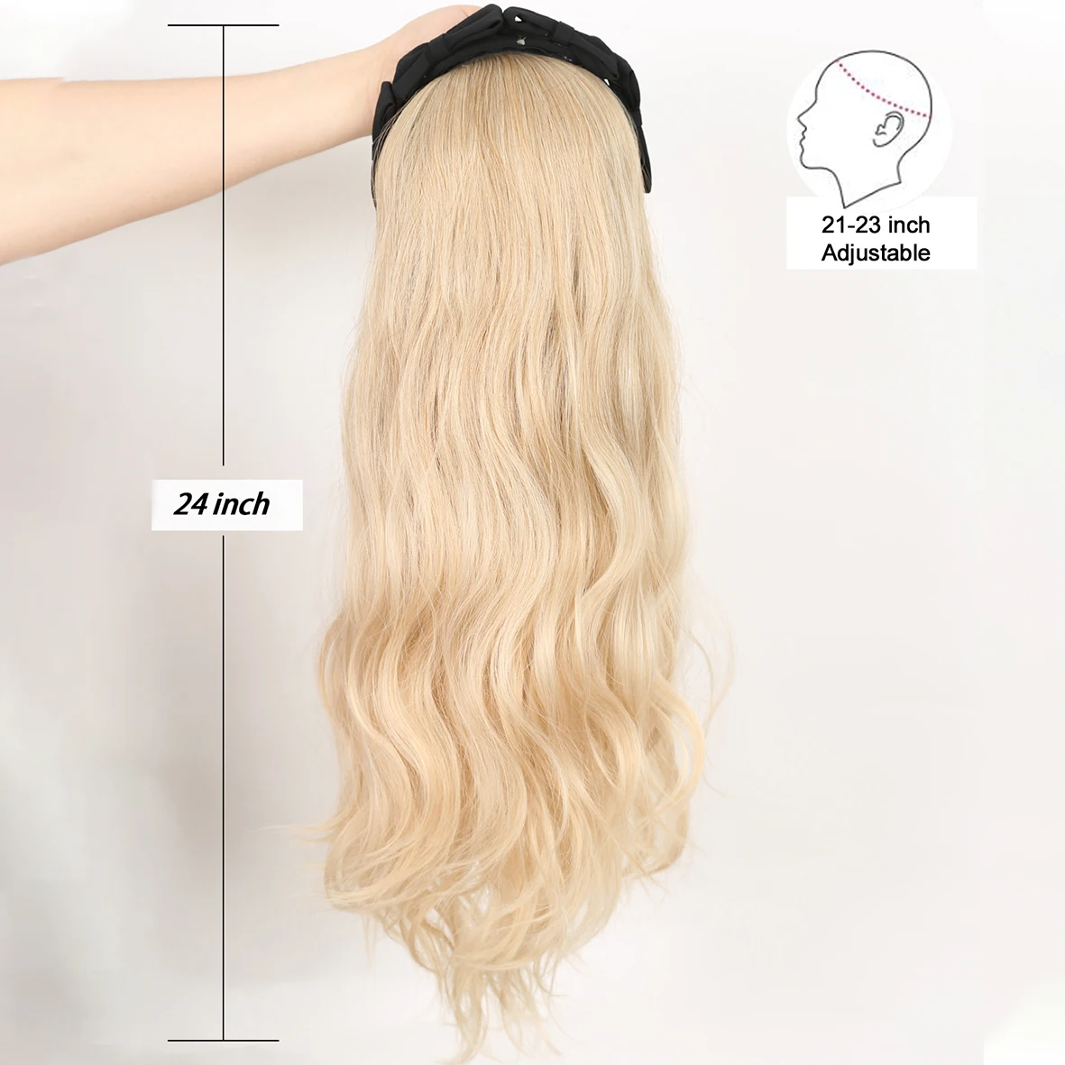 Long Wavy Synthetic Half Wig Headband Wig Beginners Friendly Heat Resistant Half Wig