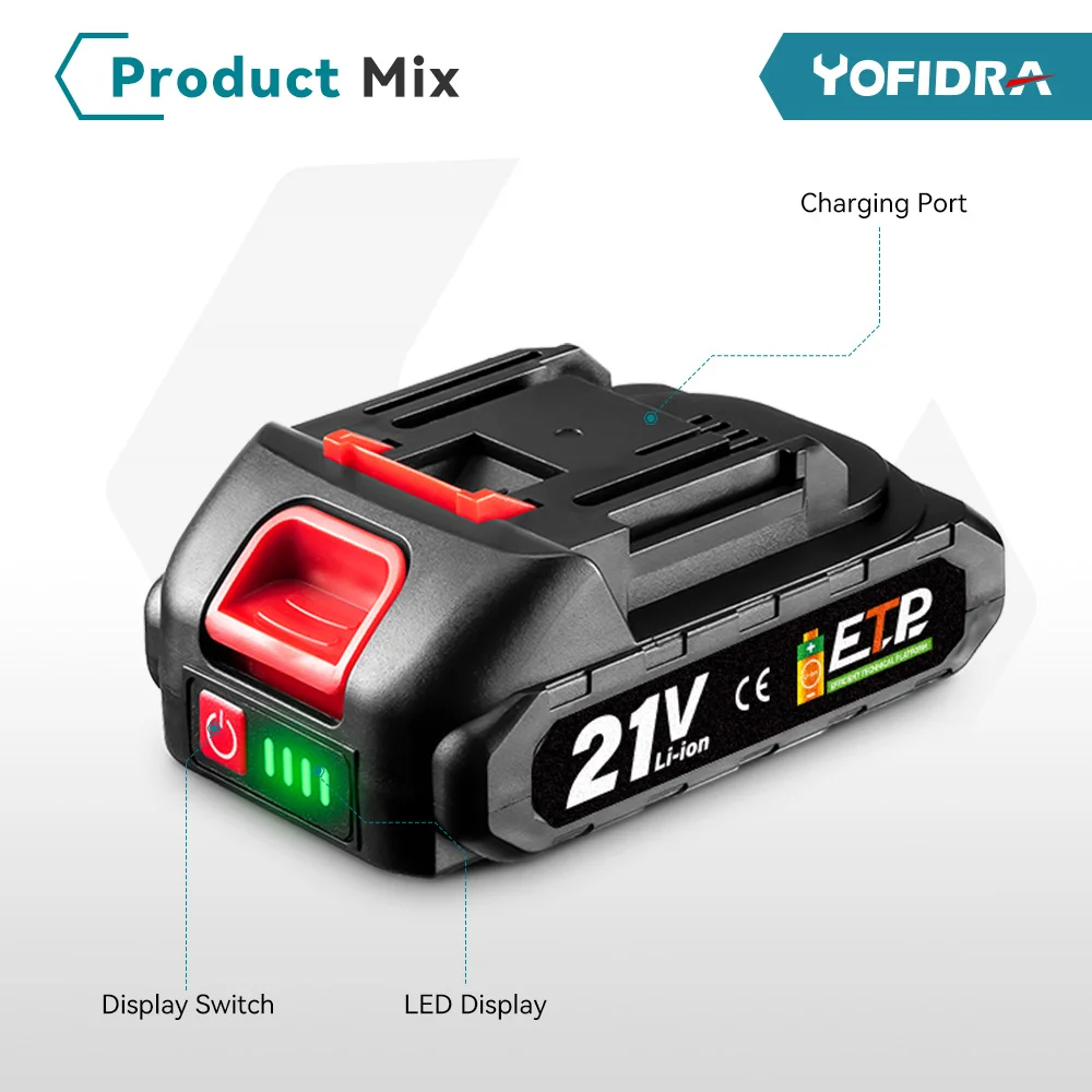 YOFIDRA 18-21V Wiederaufladbare Lithium-Batterie für Bürstenlose Kettensäge Bohrmaschine Elektrischer Schraubenschlüssel für Makita 21V 18V Akku – Detail 4