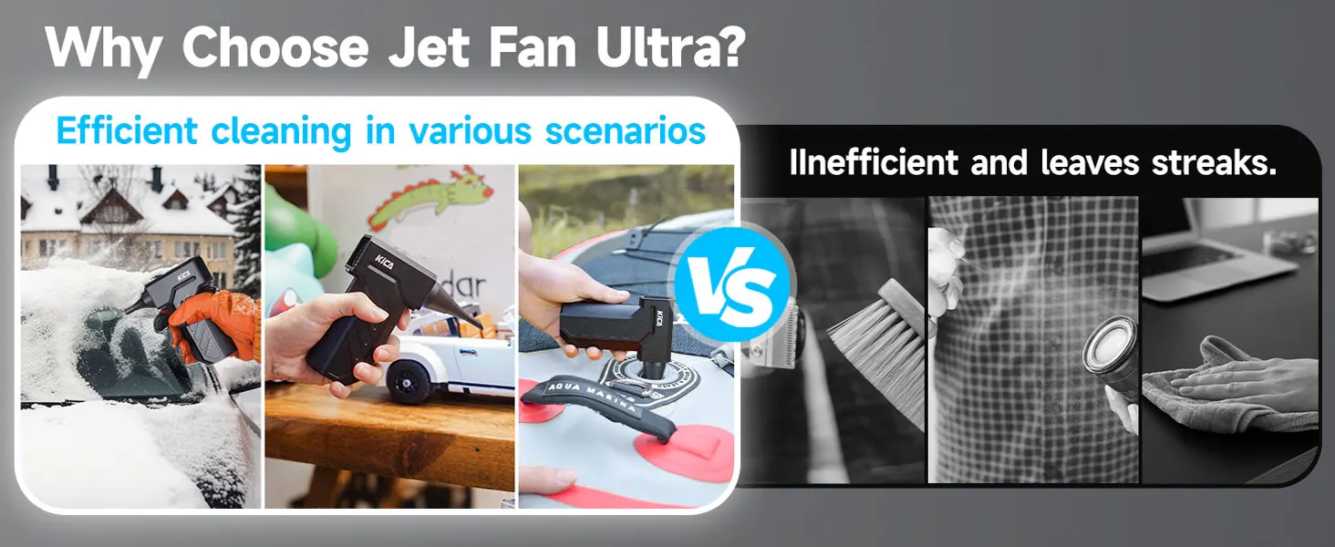 KiCA Handgehaltener Jet-Ventilator Ultra, Leistungsstarker Turbo-Elektro-Luftreiniger 48m/s Kabelloser Luftbläser, Stufenlose Geschwindigkeitsregelung für die Reinigung – Detail 13