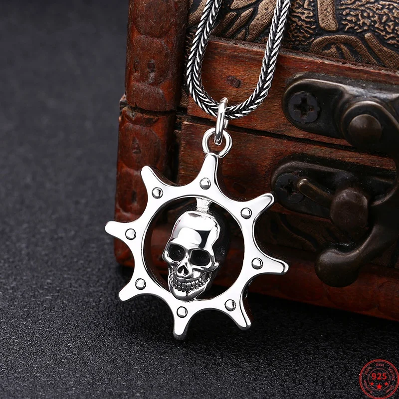 

Genuine S925 Sterling Silver Pendants for Women Men New Fashion Skull-head Gear Wheel Ship Rudder Punk Jewelry Wholesale